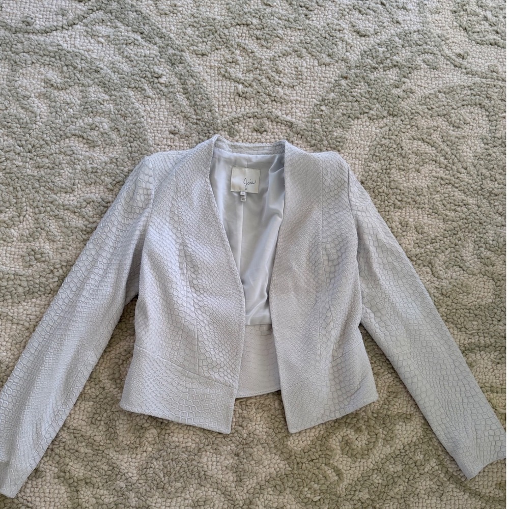 $790 Joie Womens Light Gray Croc Embossed Lamb Leather Open Blazer Jacket XS